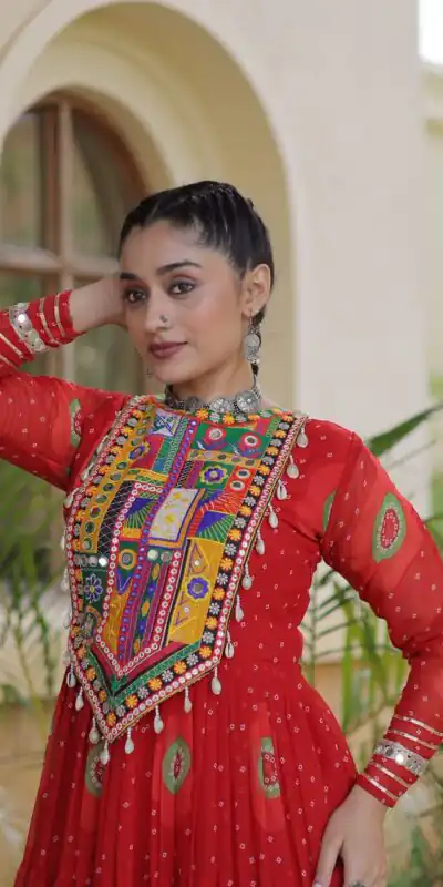 KA 1267 Red in Colour Faux Georgette Bandhani Print Work Gown. Available at ₹1919 only. Delivery 4-6 Working Days. Shop now. | Bollywood Gowns, Creative Gowns, Designer Gowns, Embroidered Gowns, Gowns, Party Wear Gowns