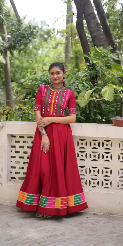 KA 1202 Red Roman Gown with Mirror Work. Wedding, Party, Festive, Events Get it for ₹2049. Delivery 4-6 Working Days. Shop now. | Bollywood Gowns, Creative Gowns, Designer Gowns, Embroidered Gowns, Gowns, Party Wear Gowns
