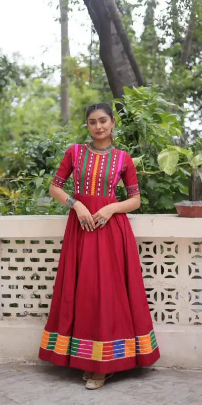 KA 1202 Red Roman Gown with Mirror Work. Wedding, Party, Festive, Events Get it for ₹2049. Delivery 4-6 Working Days. Shop now. | Bollywood Gowns, Creative Gowns, Designer Gowns, Embroidered Gowns, Gowns, Party Wear Gowns
