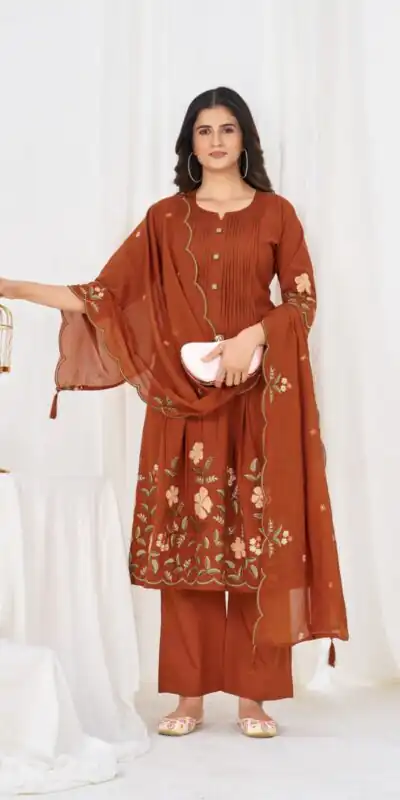 DIVA 159 Rust with Embroidery Work & Cut Work Brown Pure Cotton Salwar Suit . Exclusive Offer ₹2499. Delivery 4-6 Working Days. Shop now. | Jump Suits, Straight Suits, Casual Suits, Creative suits, Designer Suits, Palazzo Suits, Party Wear Suits, Patiala Suits, Salwar suit