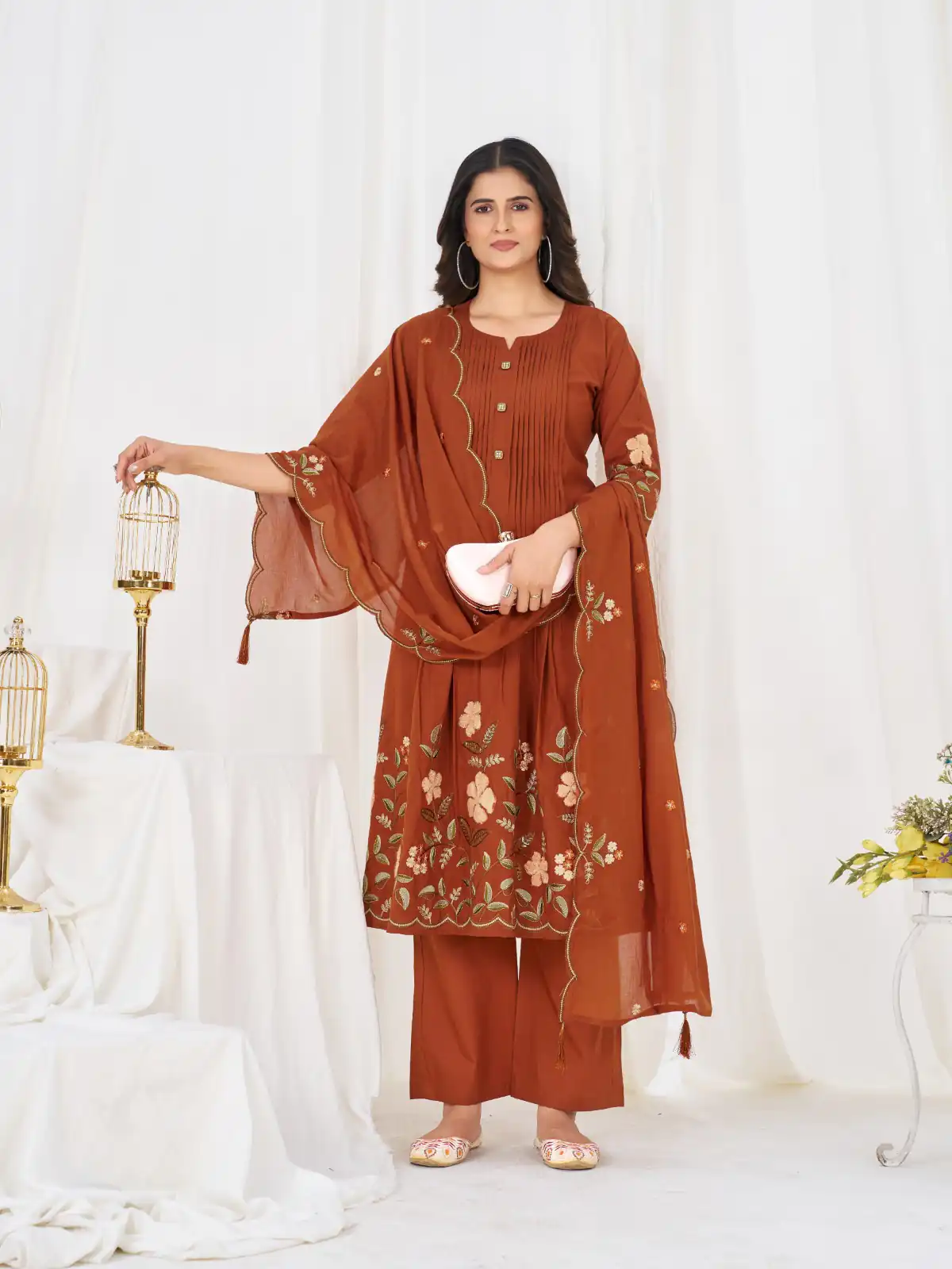 DIVA 159 Rust with Embroidery Work & Cut Work Brown Pure Cotton Salwar Suit . Exclusive Offer ₹2499. Delivery 4-6 Working Days. Shop now. | Jump Suits, Straight Suits, Casual Suits, Creative suits, Designer Suits, Palazzo Suits, Party Wear Suits, Patiala Suits, Salwar suit