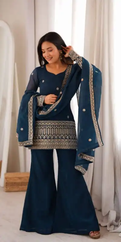 KB 309 Teal Blue | Teal Blue Crunchy Silk Salwar Suit with Sequins Work & Embroidery Work. Grab it for ₹2049. Delivery 4-6 Working Days. Shop now. | Jump Suits, Straight Suits, Casual Suits, Creative suits, Designer Suits, Palazzo Suits, Party Wear Suits, Patiala Suits, Salwar suit