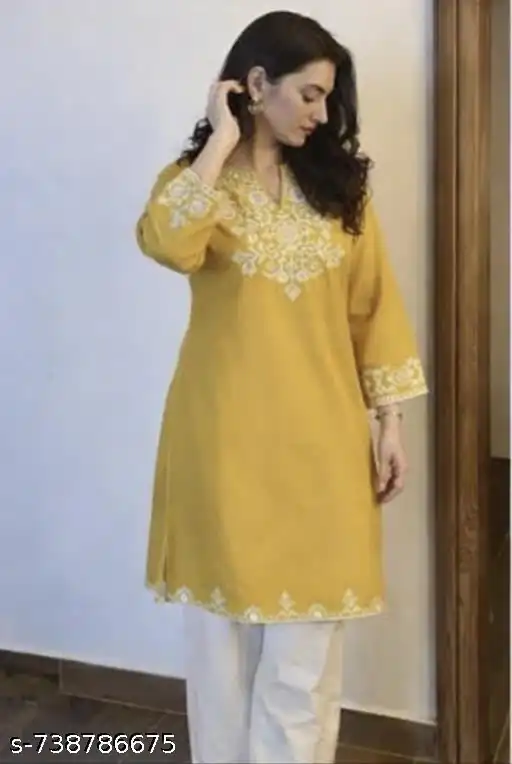 MF 1000 Yellow Colour Rayon Cotton Kurti with Embroidery Work. Introductory Price ₹1449. Delivery 4-6 Working Days. Shop now. | Bollywood Kurti, Creative Kurtis, Designer Kurti, Kurti, Party Wear Kurti, Selfie Kurti