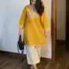 MF 1000 Yellow Colour Rayon Cotton Kurti with Embroidery Work. Introductory Price ₹1449. Delivery 4-6 Working Days. Shop now. | Bollywood Kurti, Creative Kurtis, Designer Kurti, Kurti, Party Wear Kurti, Selfie Kurti