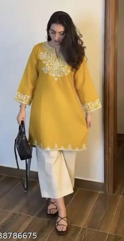 MF 1000 Yellow Colour Rayon Cotton Kurti with Embroidery Work. Introductory Price ₹1449. Delivery 4-6 Working Days. Shop now. | Bollywood Kurti, Creative Kurtis, Designer Kurti, Kurti, Party Wear Kurti, Selfie Kurti