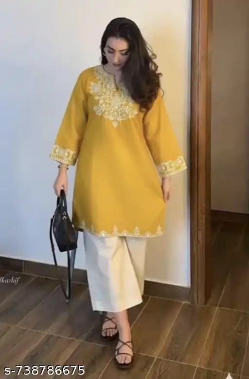 MF 1000 Yellow Colour Rayon Cotton Kurti with Embroidery Work. Introductory Price ₹1449. Delivery 4-6 Working Days. Shop now. | Bollywood Kurti, Creative Kurtis, Designer Kurti, Kurti, Party Wear Kurti, Selfie Kurti
