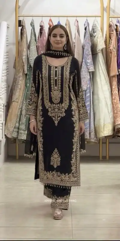 SR 1716 Black Colour Faux Georgette Salwar Suit with Lace Work. Introductory Price ₹2449. Delivery 4-6 Working Days. Shop now. | Jump Suits, Straight Suits, Casual Suits, Creative suits, Designer Suits, Palazzo Suits, Party Wear Suits, Patiala Suits, Salwar suit