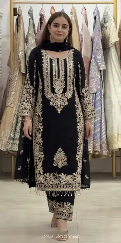 SR 1716 Black Colour Faux Georgette Salwar Suit with Lace Work. Introductory Price ₹2449. Delivery 4-6 Working Days. Shop now. | Jump Suits, Straight Suits, Casual Suits, Creative suits, Designer Suits, Palazzo Suits, Party Wear Suits, Patiala Suits, Salwar suit