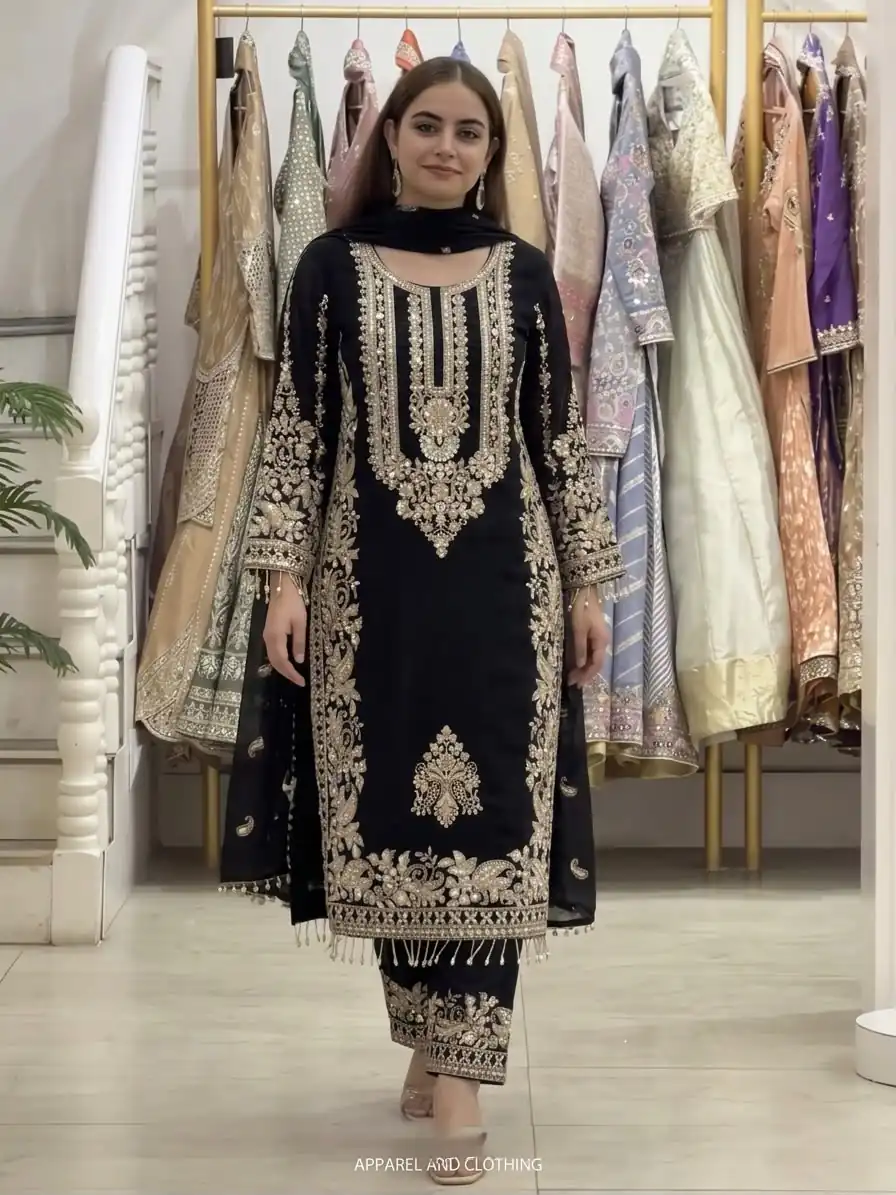 SR 1716 Black Colour Faux Georgette Salwar Suit with Lace Work. Introductory Price ₹2449. Delivery 4-6 Working Days. Shop now. | Jump Suits, Straight Suits, Casual Suits, Creative suits, Designer Suits, Palazzo Suits, Party Wear Suits, Patiala Suits, Salwar suit
