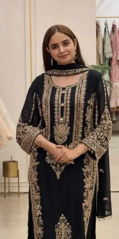 SR 1716 Black Colour Faux Georgette Salwar Suit with Lace Work. Introductory Price ₹2449. Delivery 4-6 Working Days. Shop now. | Jump Suits, Straight Suits, Casual Suits, Creative suits, Designer Suits, Palazzo Suits, Party Wear Suits, Patiala Suits, Salwar suit