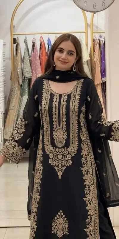 SR 1716 Black Colour Faux Georgette Salwar Suit with Lace Work. Introductory Price ₹2449. Delivery 4-6 Working Days. Shop now. | Jump Suits, Straight Suits, Casual Suits, Creative suits, Designer Suits, Palazzo Suits, Party Wear Suits, Patiala Suits, Salwar suit