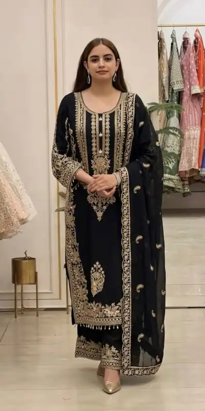 SR 1716 Black Colour Faux Georgette Salwar Suit with Lace Work. Introductory Price ₹2449. Delivery 4-6 Working Days. Shop now. | Jump Suits, Straight Suits, Casual Suits, Creative suits, Designer Suits, Palazzo Suits, Party Wear Suits, Patiala Suits, Salwar suit