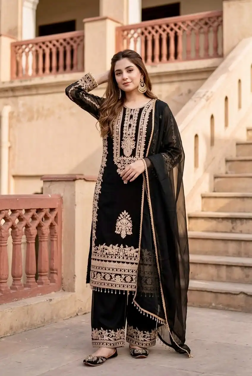 ST 247 Black | Black Faux Georgette Salwar Suit with Lace Work. Introductory Price ₹2449. Delivery 4-6 Working Days. Shop now. | Jump Suits, Straight Suits, Casual Suits, Creative suits, Designer Suits, Palazzo Suits, Party Wear Suits, Patiala Suits, Salwar suit