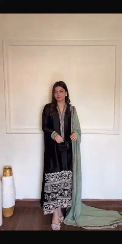 KD 1632 Black | Glass Salwar Suit with Thread Embroidery & Embroidery Work. Get it for ₹2449. Delivery 4-6 Working Days. Shop now. | Jump Suits, Straight Suits, Casual Suits, Creative suits, Designer Suits, Palazzo Suits, Party Wear Suits, Patiala Suits, Salwar suit
