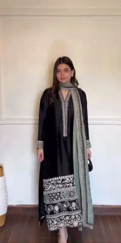 KD 1632 Black | Glass Salwar Suit with Thread Embroidery & Embroidery Work. Get it for ₹2449. Delivery 4-6 Working Days. Shop now. | Jump Suits, Straight Suits, Casual Suits, Creative suits, Designer Suits, Palazzo Suits, Party Wear Suits, Patiala Suits, Salwar suit