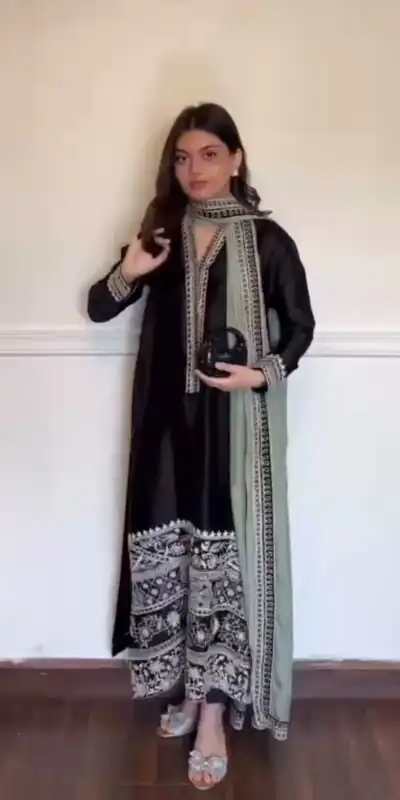 KD 1632 Black | Glass Salwar Suit with Thread Embroidery & Embroidery Work. Get it for ₹2449. Delivery 4-6 Working Days. Shop now. | Jump Suits, Straight Suits, Casual Suits, Creative suits, Designer Suits, Palazzo Suits, Party Wear Suits, Patiala Suits, Salwar suit