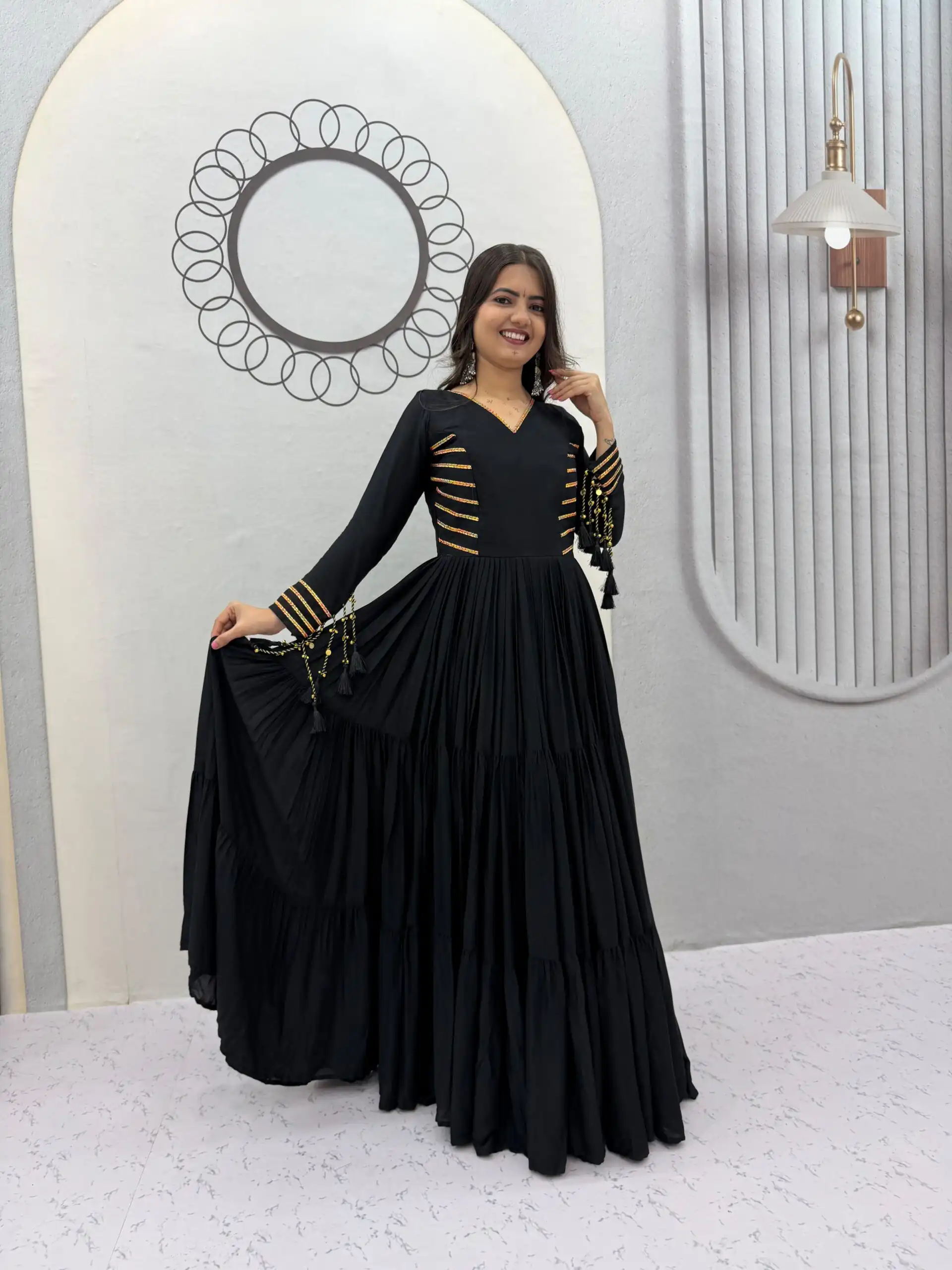 PC 590 Black in Color Pure Cotton ace Work Gown . Wedding, Party, Festive, Events Get it for ₹2449. Delivery 4-6 Working Days. Best Online Shop now. | Bollywood Gowns, Creative Gowns, Designer Gowns, Embroidered Gowns, Gowns, Party Wear Gowns