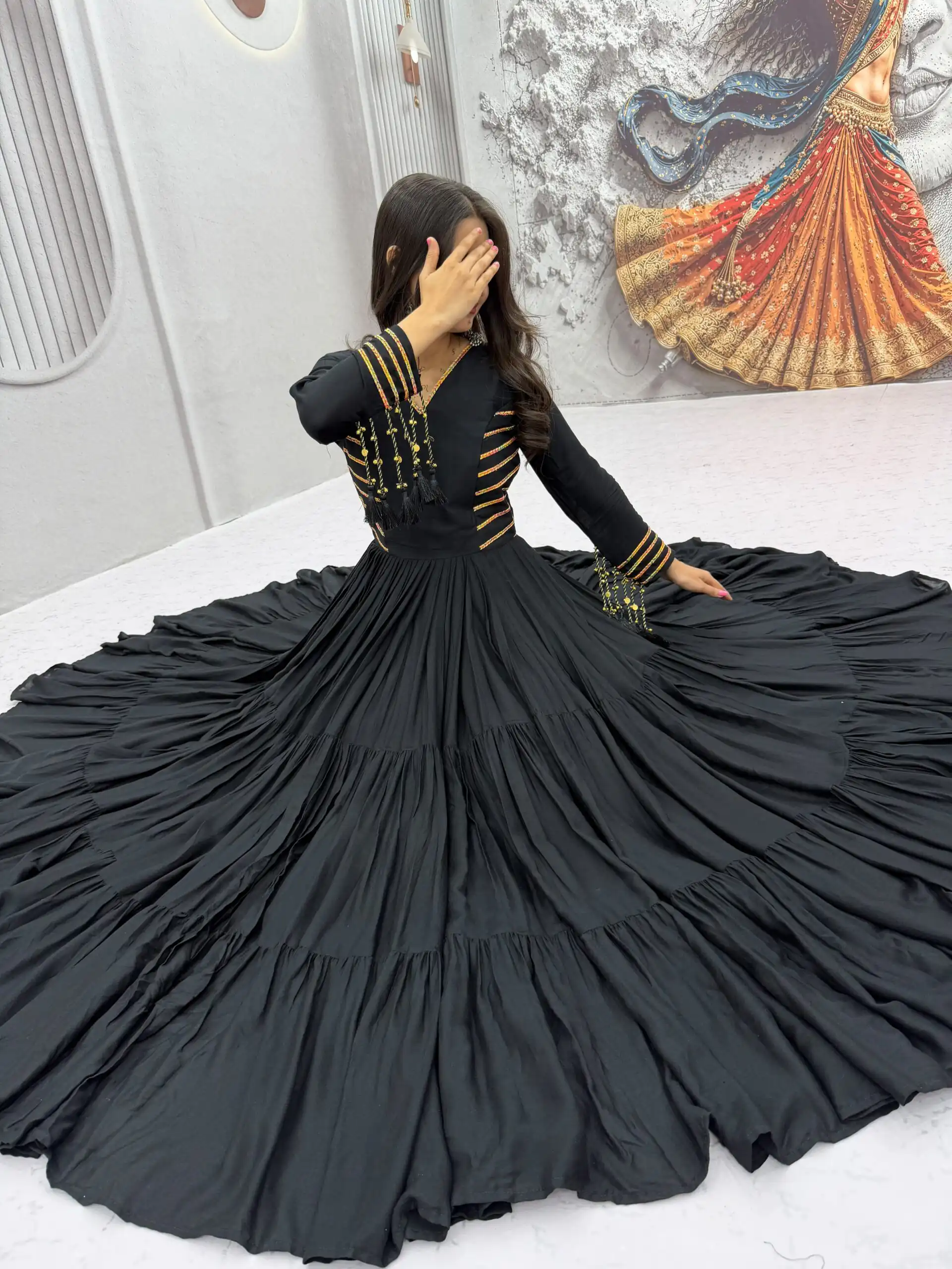 PC 590 Black in Color Pure Cotton ace Work Gown . Wedding, Party, Festive, Events Get it for ₹2449. Delivery 4-6 Working Days. Best Online Shop now. | Bollywood Gowns, Creative Gowns, Designer Gowns, Embroidered Gowns, Gowns, Party Wear Gowns