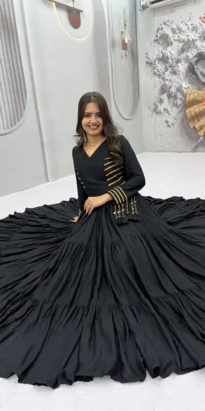 PC 590 Black in Color Pure Cotton ace Work Gown . Wedding, Party, Festive, Events Get it for ₹2449. Delivery 4-6 Working Days. Best Online Shop now. | Bollywood Gowns, Creative Gowns, Designer Gowns, Embroidered Gowns, Gowns, Party Wear Gowns