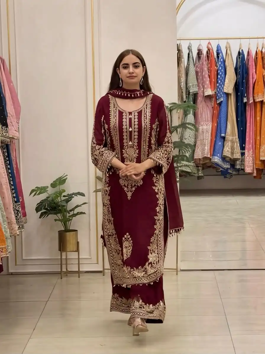 SR 1716 Maroon Colour Faux Georgette Salwar Suit with Lace Work. Introductory Price ₹2449. Delivery 4-6 Working Days. Shop now. | Jump Suits, Straight Suits, Casual Suits, Creative suits, Designer Suits, Palazzo Suits, Party Wear Suits, Patiala Suits, Salwar suit