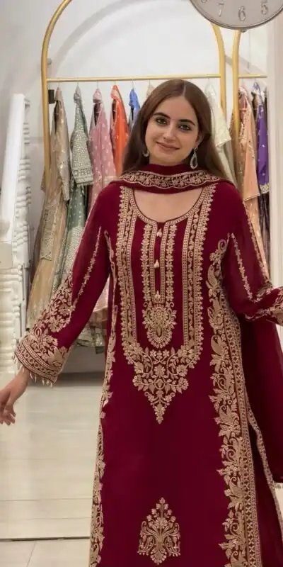 SR 1716 Maroon Colour Faux Georgette Salwar Suit with Lace Work. Introductory Price ₹2449. Delivery 4-6 Working Days. Shop now. | Jump Suits, Straight Suits, Casual Suits, Creative suits, Designer Suits, Palazzo Suits, Party Wear Suits, Patiala Suits, Salwar suit