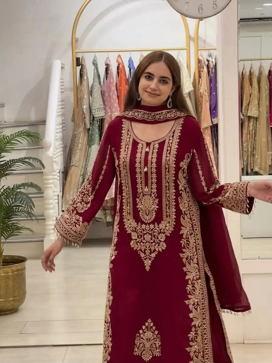 SR 1716 Maroon Colour Faux Georgette Salwar Suit with Lace Work. Introductory Price ₹2449. Delivery 4-6 Working Days. Shop now. | Jump Suits, Straight Suits, Casual Suits, Creative suits, Designer Suits, Palazzo Suits, Party Wear Suits, Patiala Suits, Salwar suit
