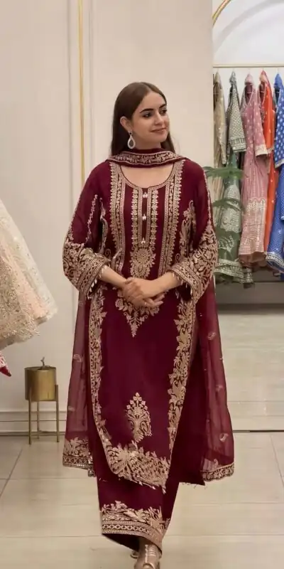 SR 1716 Maroon Colour Faux Georgette Salwar Suit with Lace Work. Introductory Price ₹2449. Delivery 4-6 Working Days. Shop now. | Jump Suits, Straight Suits, Casual Suits, Creative suits, Designer Suits, Palazzo Suits, Party Wear Suits, Patiala Suits, Salwar suit