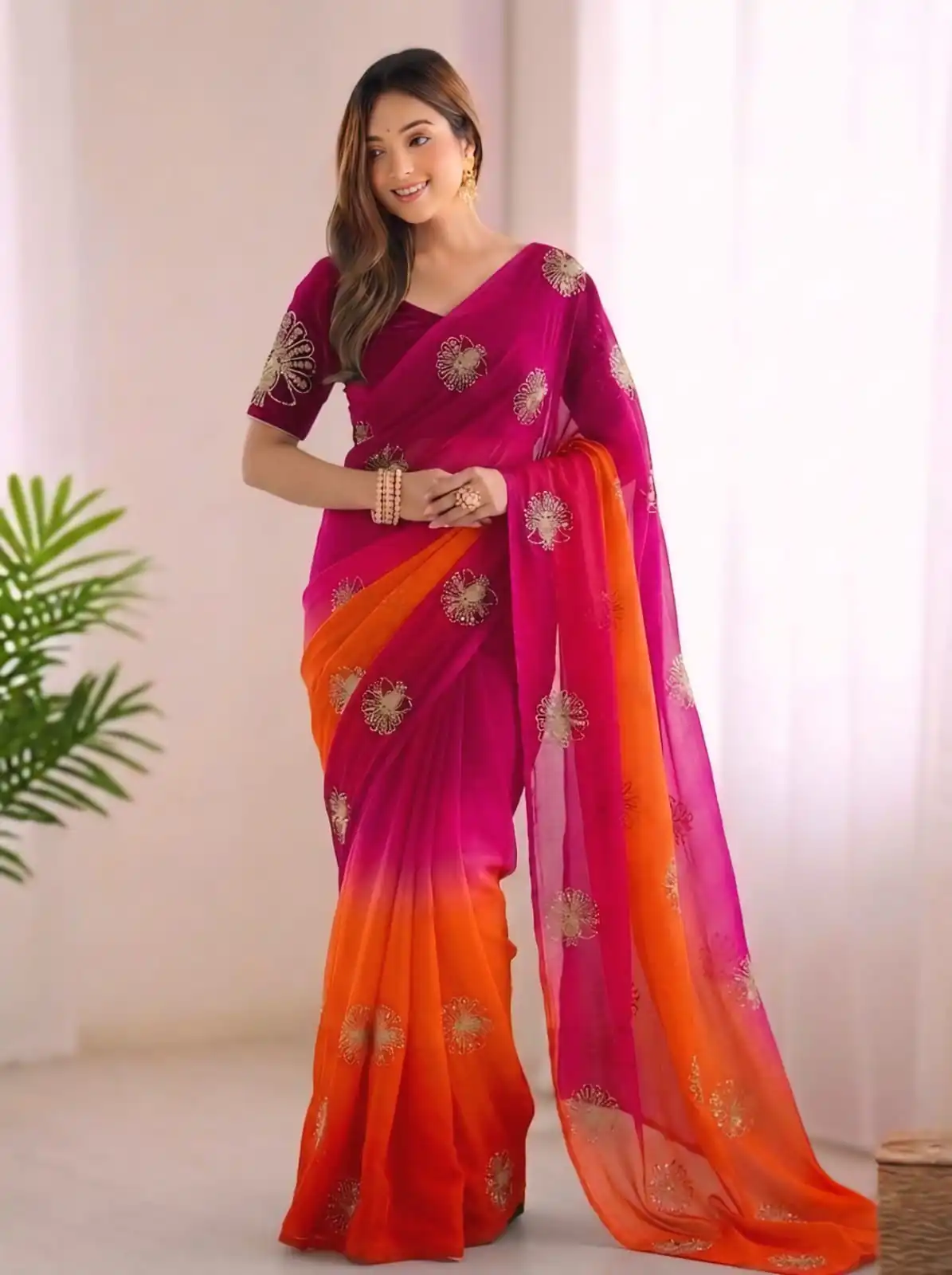 SC 1052 Orange Fendy Silk Saree Perfect for Wedding, Party, Baby Shower, Pongal, Housewarming – . Available at ₹1799 only. Delivery 4-6 Working Days. | Bollywood Sarees, Creative Sarees, Designer Sarees, Embroidered Sarees, Ethnic Saree, Modern Digital sarees, Party Wear Sarees, Sarees