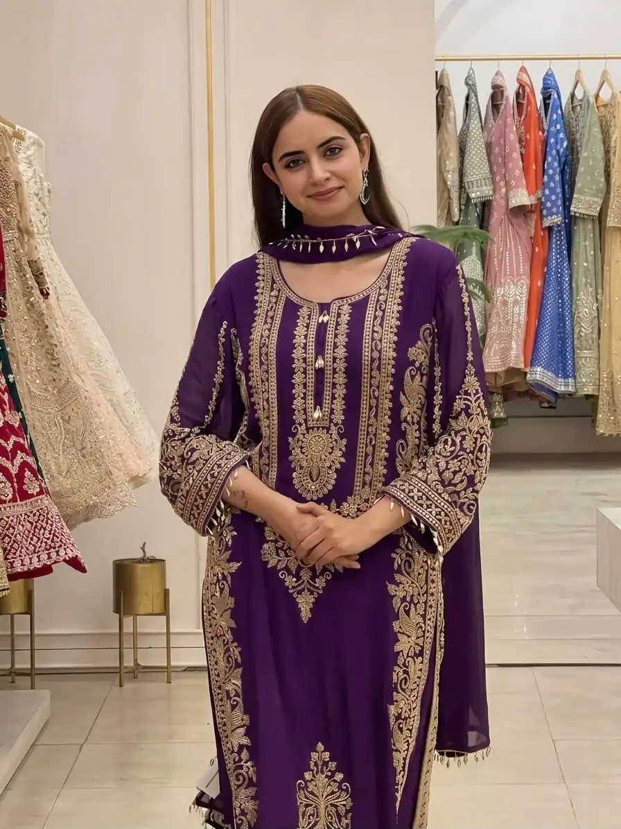 SR 1716 Purple Colour Faux Georgette Salwar Suit with Lace Work. Introductory Price ₹2449. Delivery 4-6 Working Days. Shop now. | Jump Suits, Straight Suits, Casual Suits, Creative suits, Designer Suits, Palazzo Suits, Party Wear Suits, Patiala Suits, Salwar suit