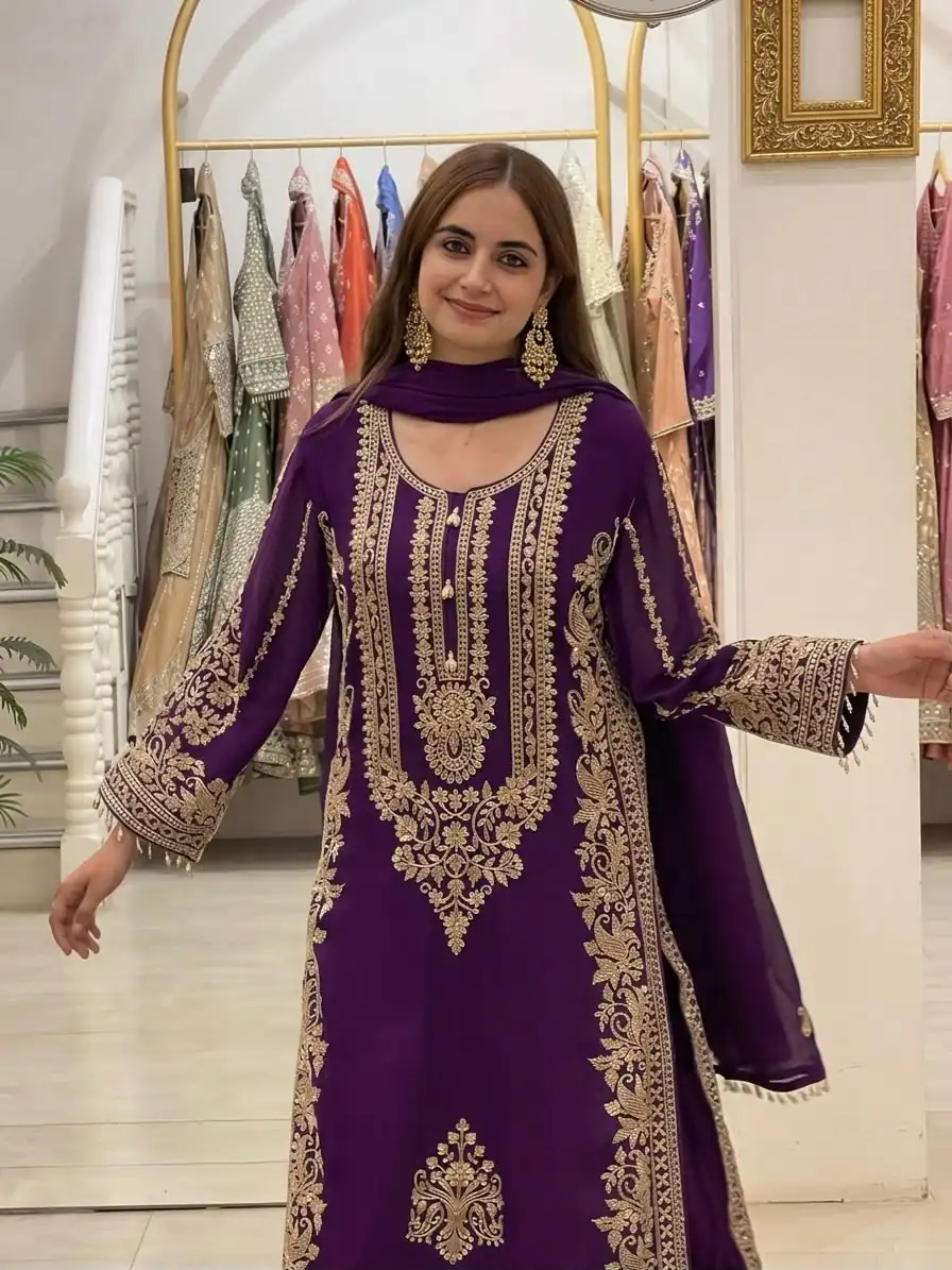 SR 1716 Purple Colour Faux Georgette Salwar Suit with Lace Work. Introductory Price ₹2449. Delivery 4-6 Working Days. Shop now. | Jump Suits, Straight Suits, Casual Suits, Creative suits, Designer Suits, Palazzo Suits, Party Wear Suits, Patiala Suits, Salwar suit