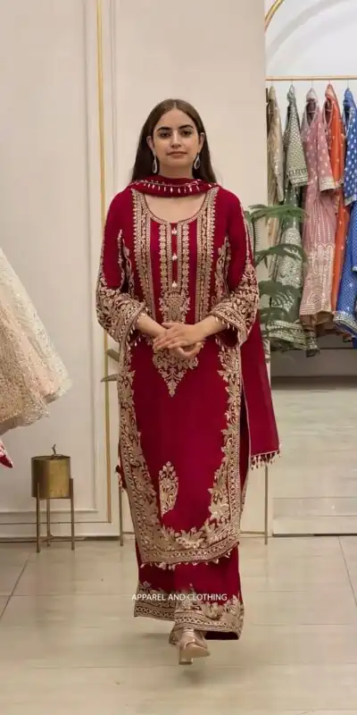 SR 1716 Red Colour Faux Georgette Salwar Suit with Lace Work. Introductory Price ₹2449. Delivery 4-6 Working Days. Shop now. | Jump Suits, Straight Suits, Casual Suits, Creative suits, Designer Suits, Palazzo Suits, Party Wear Suits, Patiala Suits, Salwar suit