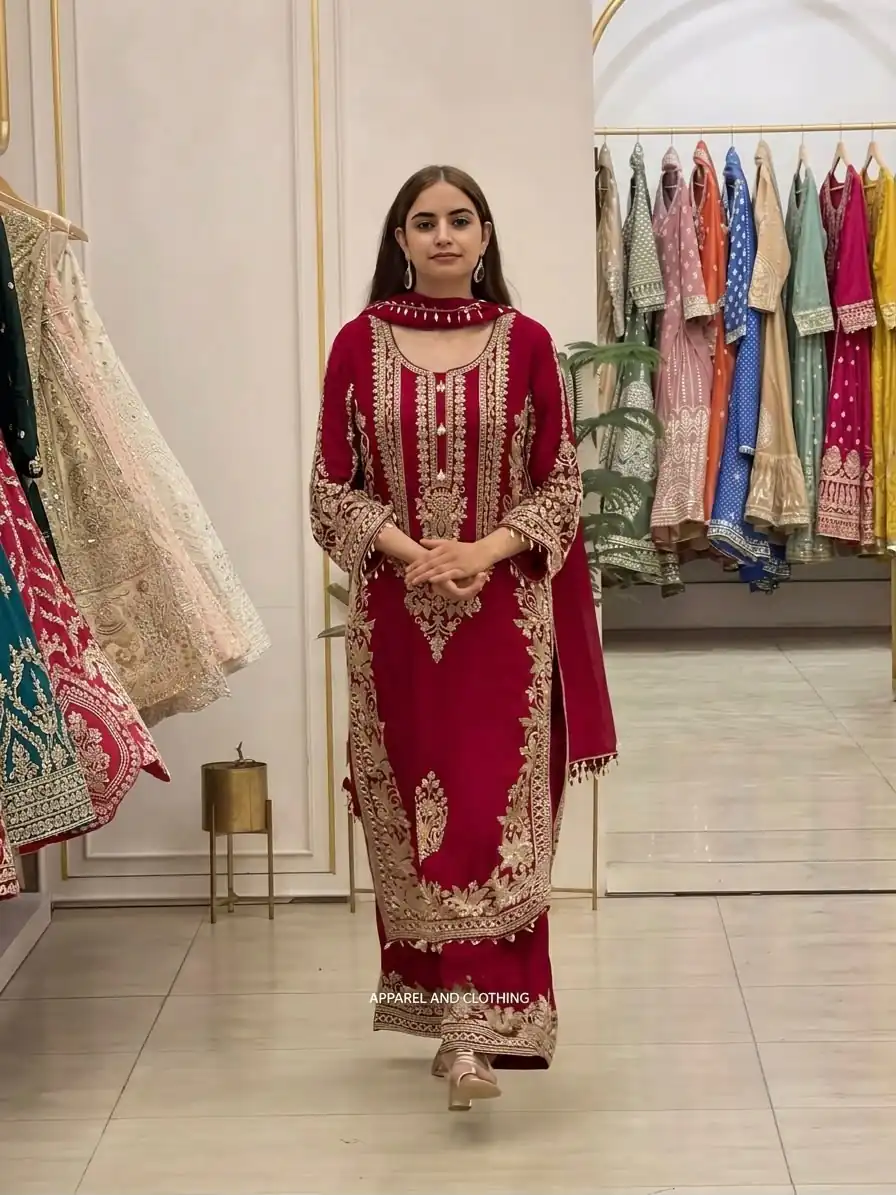 SR 1716 Red Colour Faux Georgette Salwar Suit with Lace Work. Introductory Price ₹2449. Delivery 4-6 Working Days. Shop now. | Jump Suits, Straight Suits, Casual Suits, Creative suits, Designer Suits, Palazzo Suits, Party Wear Suits, Patiala Suits, Salwar suit