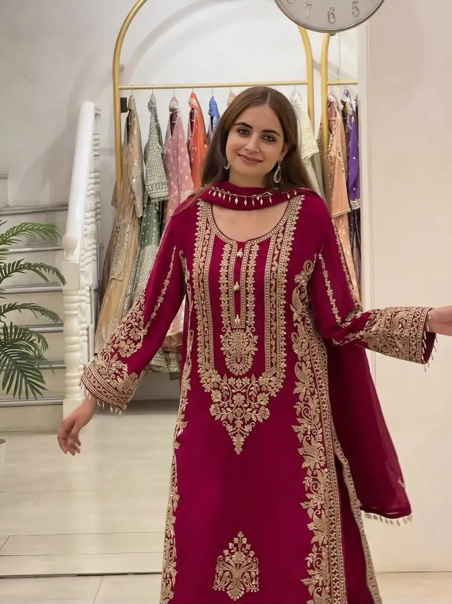 SR 1716 Red Colour Faux Georgette Salwar Suit with Lace Work. Introductory Price ₹2449. Delivery 4-6 Working Days. Shop now. | Jump Suits, Straight Suits, Casual Suits, Creative suits, Designer Suits, Palazzo Suits, Party Wear Suits, Patiala Suits, Salwar suit
