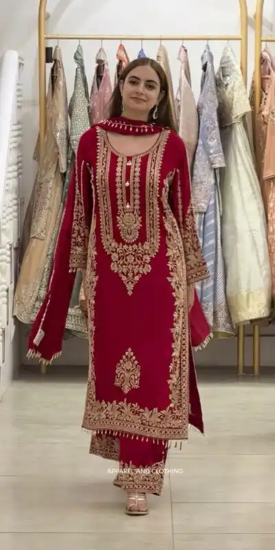 SR 1716 Red Colour Faux Georgette Salwar Suit with Lace Work. Introductory Price ₹2449. Delivery 4-6 Working Days. Shop now. | Jump Suits, Straight Suits, Casual Suits, Creative suits, Designer Suits, Palazzo Suits, Party Wear Suits, Patiala Suits, Salwar suit