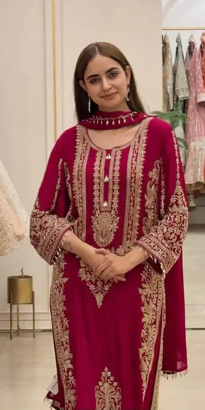 SR 1716 Red Colour Faux Georgette Salwar Suit with Lace Work. Introductory Price ₹2449. Delivery 4-6 Working Days. Shop now. | Jump Suits, Straight Suits, Casual Suits, Creative suits, Designer Suits, Palazzo Suits, Party Wear Suits, Patiala Suits, Salwar suit