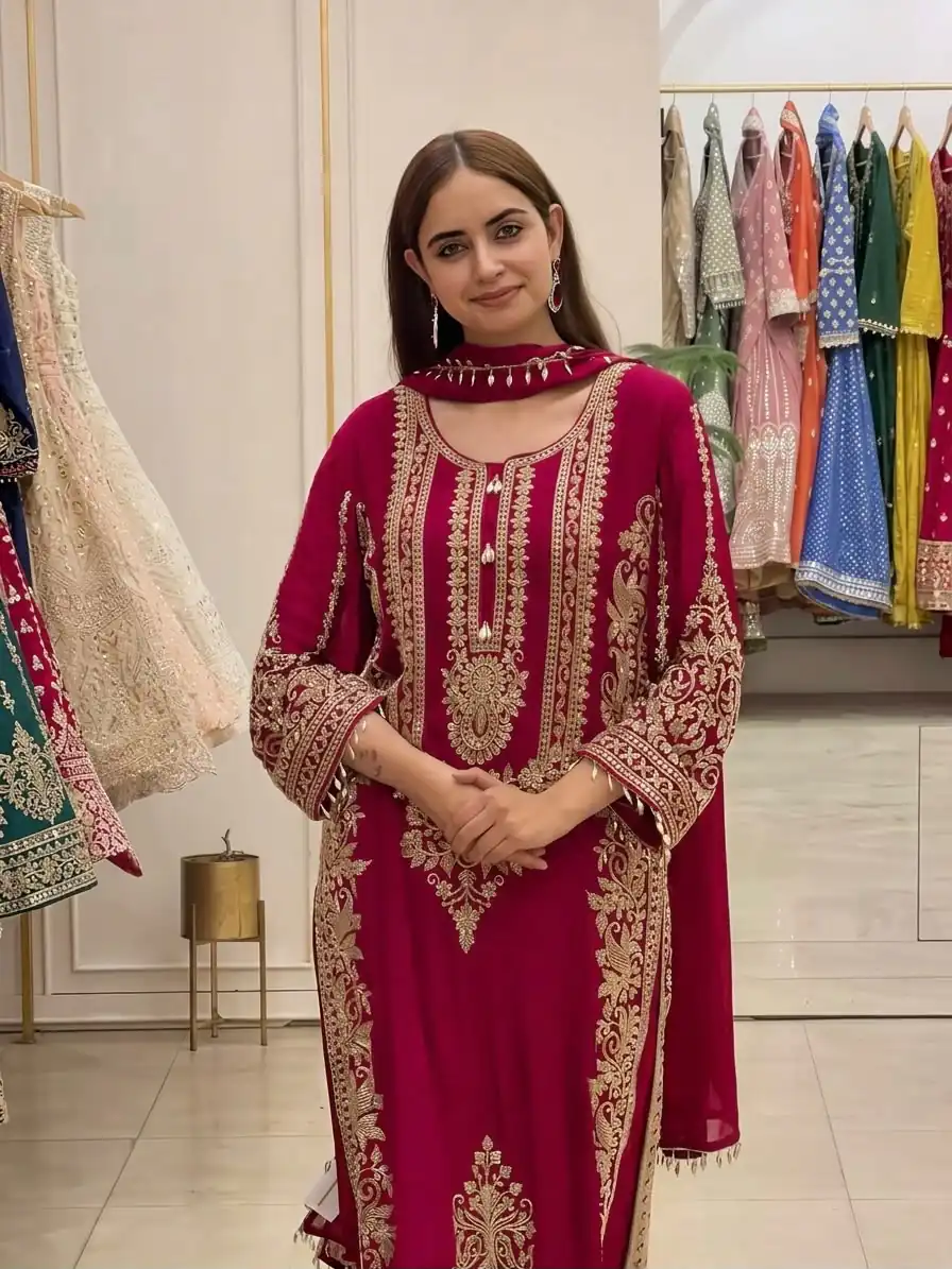 SR 1716 Red Colour Faux Georgette Salwar Suit with Lace Work. Introductory Price ₹2449. Delivery 4-6 Working Days. Shop now. | Jump Suits, Straight Suits, Casual Suits, Creative suits, Designer Suits, Palazzo Suits, Party Wear Suits, Patiala Suits, Salwar suit