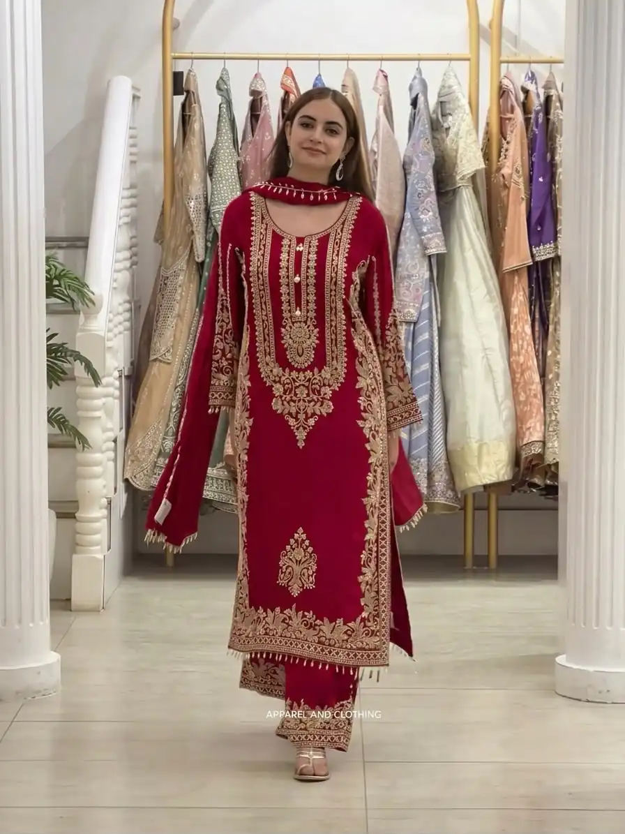 SR 1716 Red Colour Faux Georgette Salwar Suit with Lace Work. Introductory Price ₹2449. Delivery 4-6 Working Days. Shop now. | Jump Suits, Straight Suits, Casual Suits, Creative suits, Designer Suits, Palazzo Suits, Party Wear Suits, Patiala Suits, Salwar suit