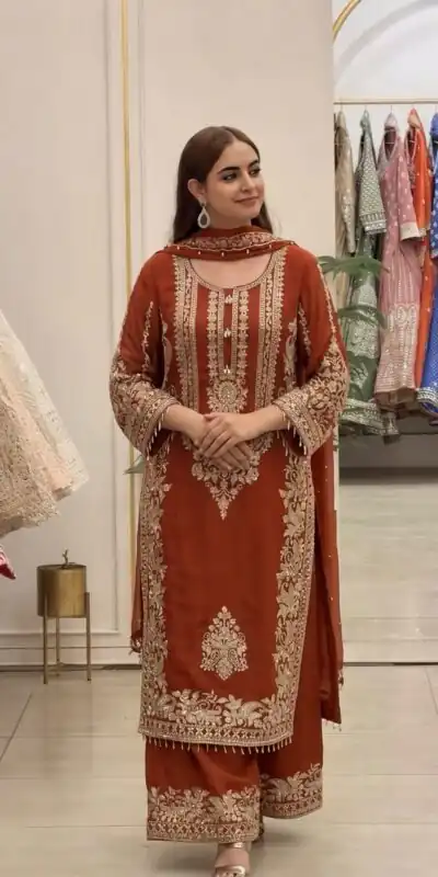 SR 1716 Rust Colour Faux Georgette Salwar Suit with Lace Work. Introductory Price ₹2449. Delivery 4-6 Working Days. Shop now. | Jump Suits, Straight Suits, Casual Suits, Creative suits, Designer Suits, Palazzo Suits, Party Wear Suits, Patiala Suits, Salwar suit