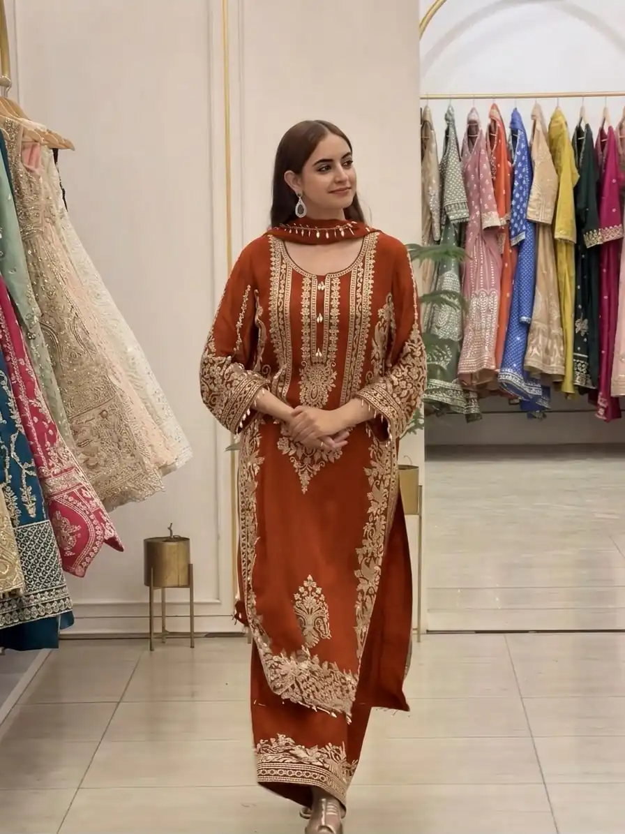 SR 1716 Rust Colour Faux Georgette Salwar Suit with Lace Work. Introductory Price ₹2449. Delivery 4-6 Working Days. Shop now. | Jump Suits, Straight Suits, Casual Suits, Creative suits, Designer Suits, Palazzo Suits, Party Wear Suits, Patiala Suits, Salwar suit