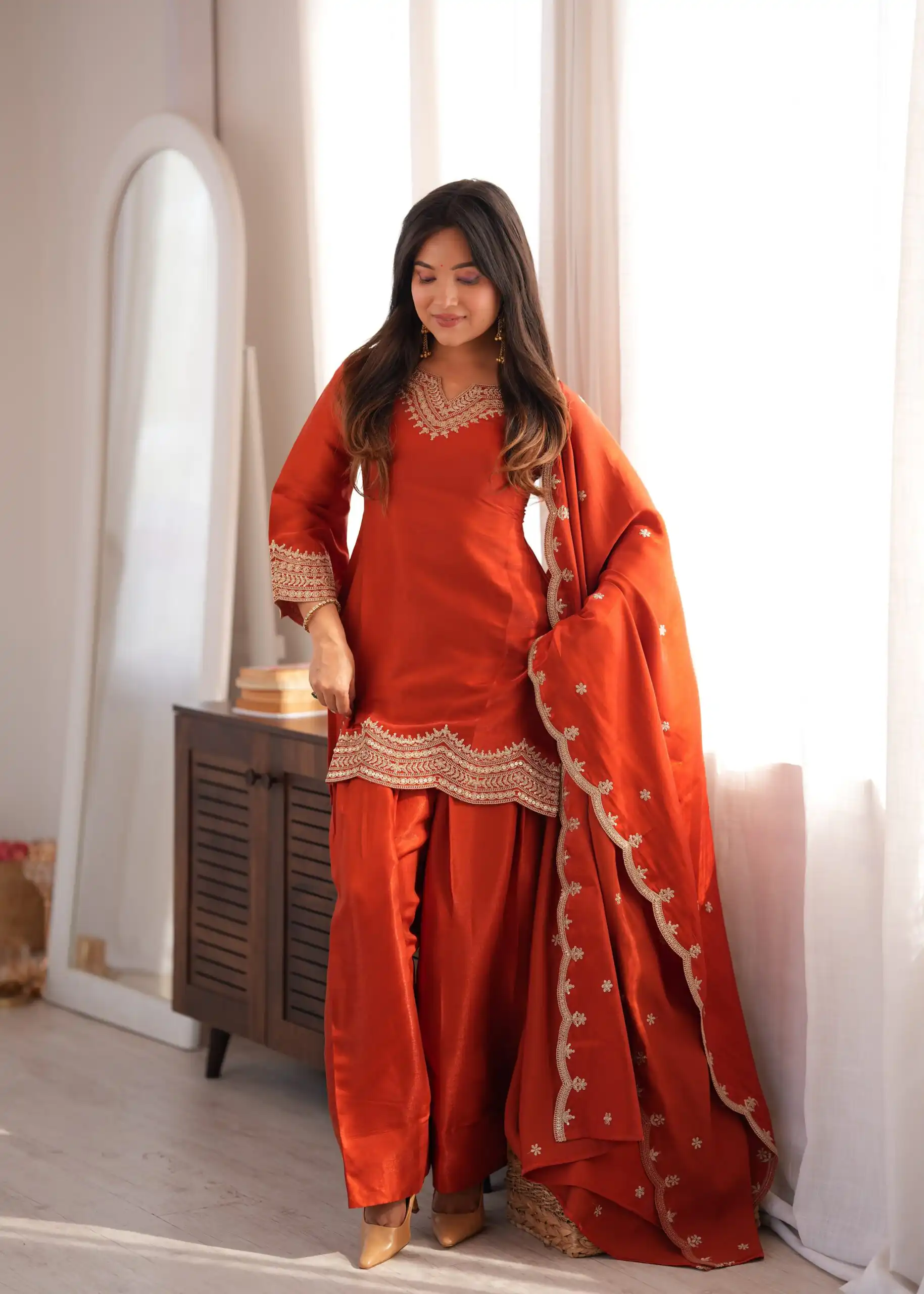 KB 307 Rust in Glass Roman Silk. Sequins Work & Embroidery Work Salwar Suit Festive Deal ₹1999. Delivery 4-6 Working Days. Shop now. | Jump Suits, Straight Suits, Casual Suits, Creative suits, Designer Suits, Palazzo Suits, Party Wear Suits, Patiala Suits, Salwar suit
