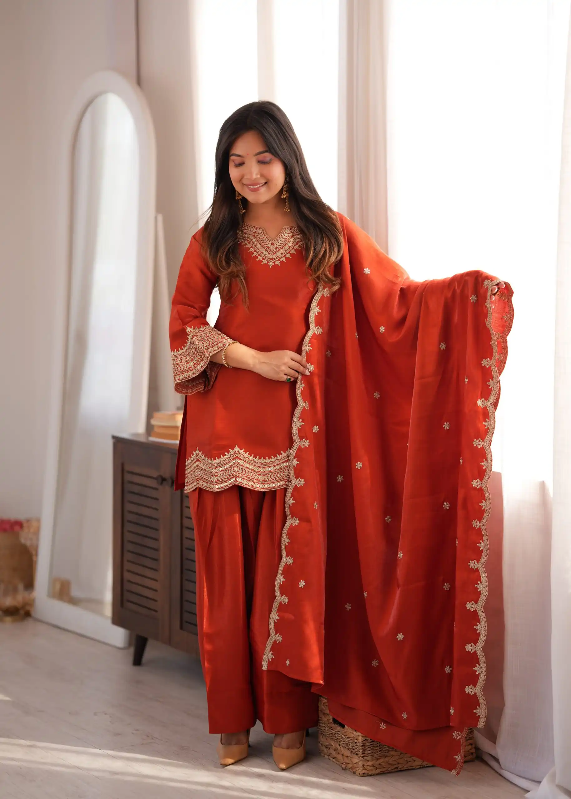 KB 307 Rust in Glass Roman Silk. Sequins Work & Embroidery Work Salwar Suit Festive Deal ₹1999. Delivery 4-6 Working Days. Shop now. | Jump Suits, Straight Suits, Casual Suits, Creative suits, Designer Suits, Palazzo Suits, Party Wear Suits, Patiala Suits, Salwar suit