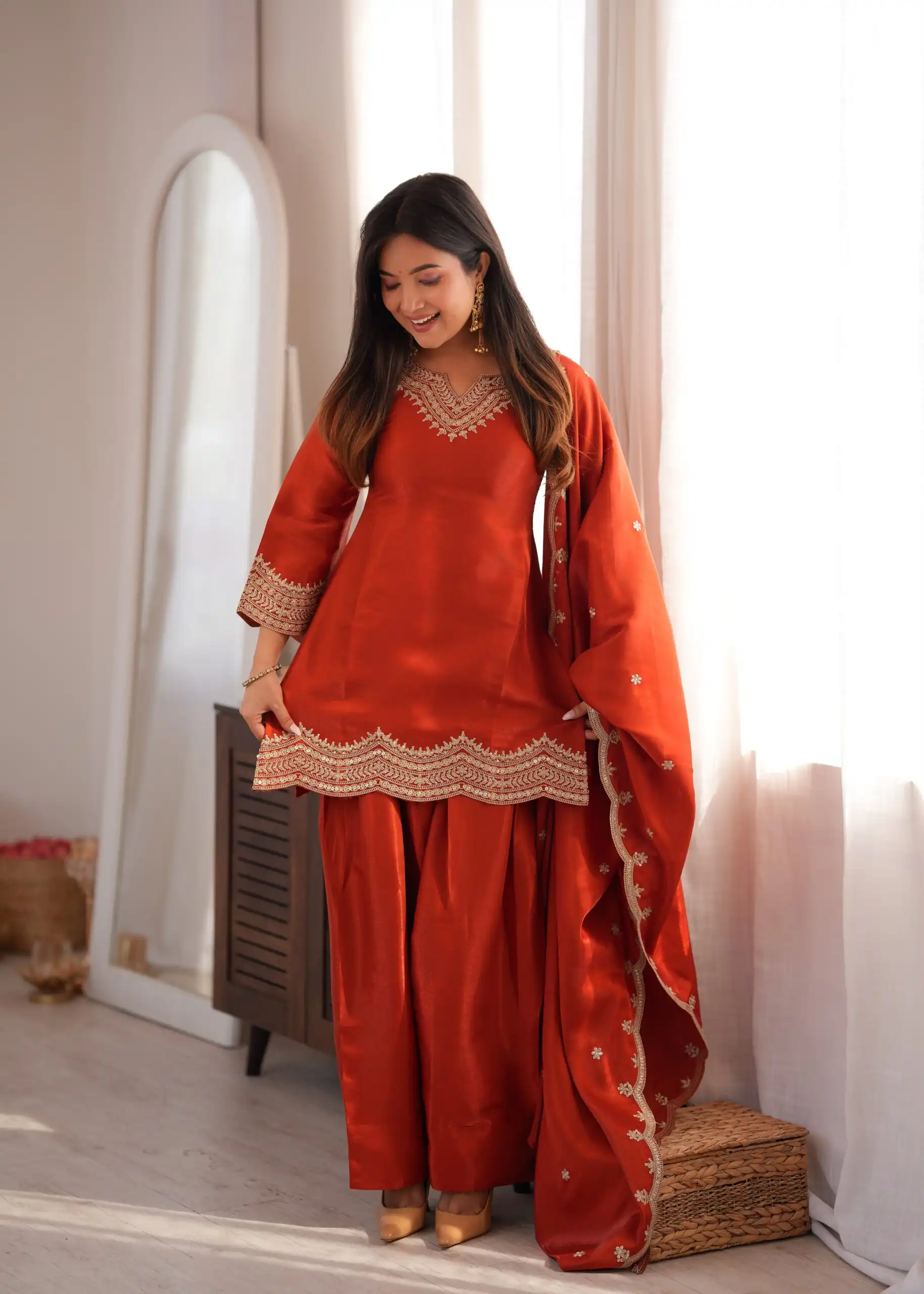 KB 307 Rust in Glass Roman Silk. Sequins Work & Embroidery Work Salwar Suit Festive Deal ₹1999. Delivery 4-6 Working Days. Shop now. | Jump Suits, Straight Suits, Casual Suits, Creative suits, Designer Suits, Palazzo Suits, Party Wear Suits, Patiala Suits, Salwar suit