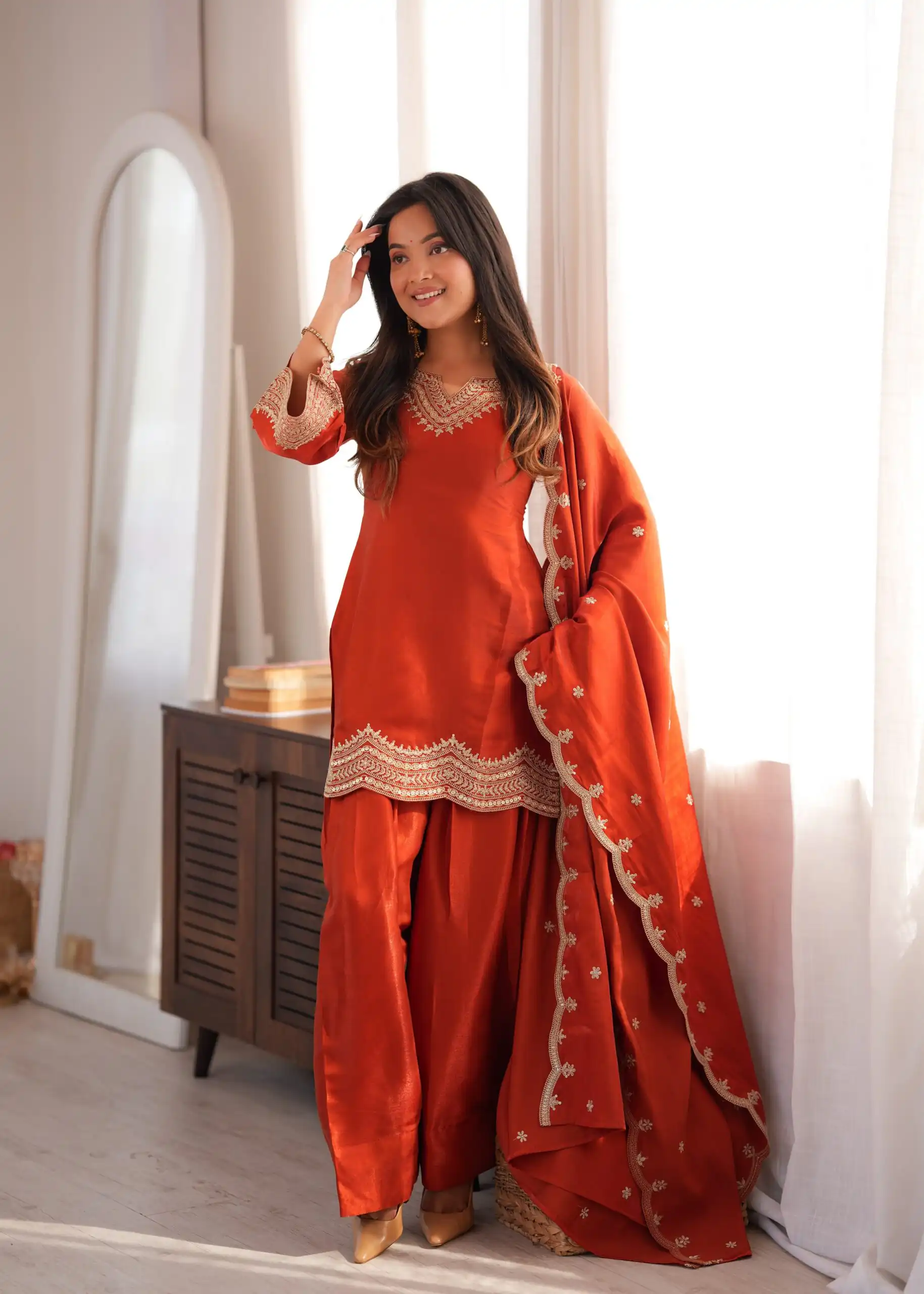 KB 307 Rust in Glass Roman Silk. Sequins Work & Embroidery Work Salwar Suit Festive Deal ₹1999. Delivery 4-6 Working Days. Shop now. | Jump Suits, Straight Suits, Casual Suits, Creative suits, Designer Suits, Palazzo Suits, Party Wear Suits, Patiala Suits, Salwar suit
