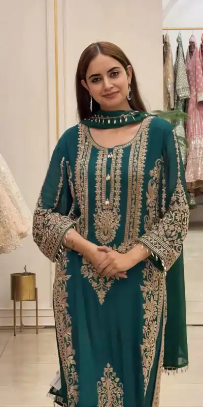 SR 1716 Teal Colour Faux Georgette Salwar Suit with Lace Work. Introductory Price ₹2449. Delivery 4-6 Working Days. Shop now. | Jump Suits, Straight Suits, Casual Suits, Creative suits, Designer Suits, Palazzo Suits, Party Wear Suits, Patiala Suits, Salwar suit