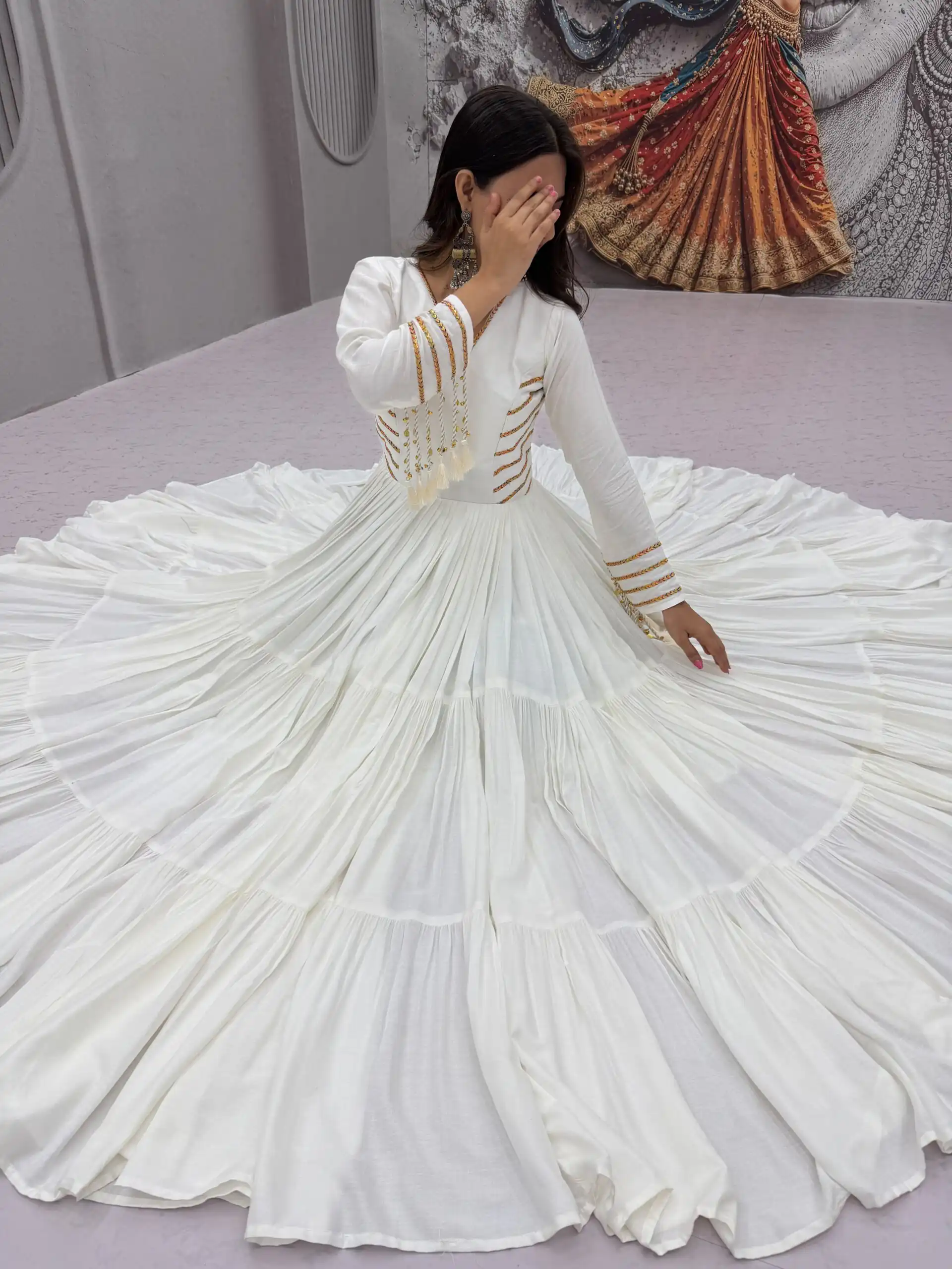 PC 590 White in Color Pure Cotton ace Work Gown . Wedding, Party, Festive, Events Get it for ₹2449. Delivery 4-6 Working Days. Best Online Shop now. | Bollywood Gowns, Creative Gowns, Designer Gowns, Embroidered Gowns, Gowns, Party Wear Gowns