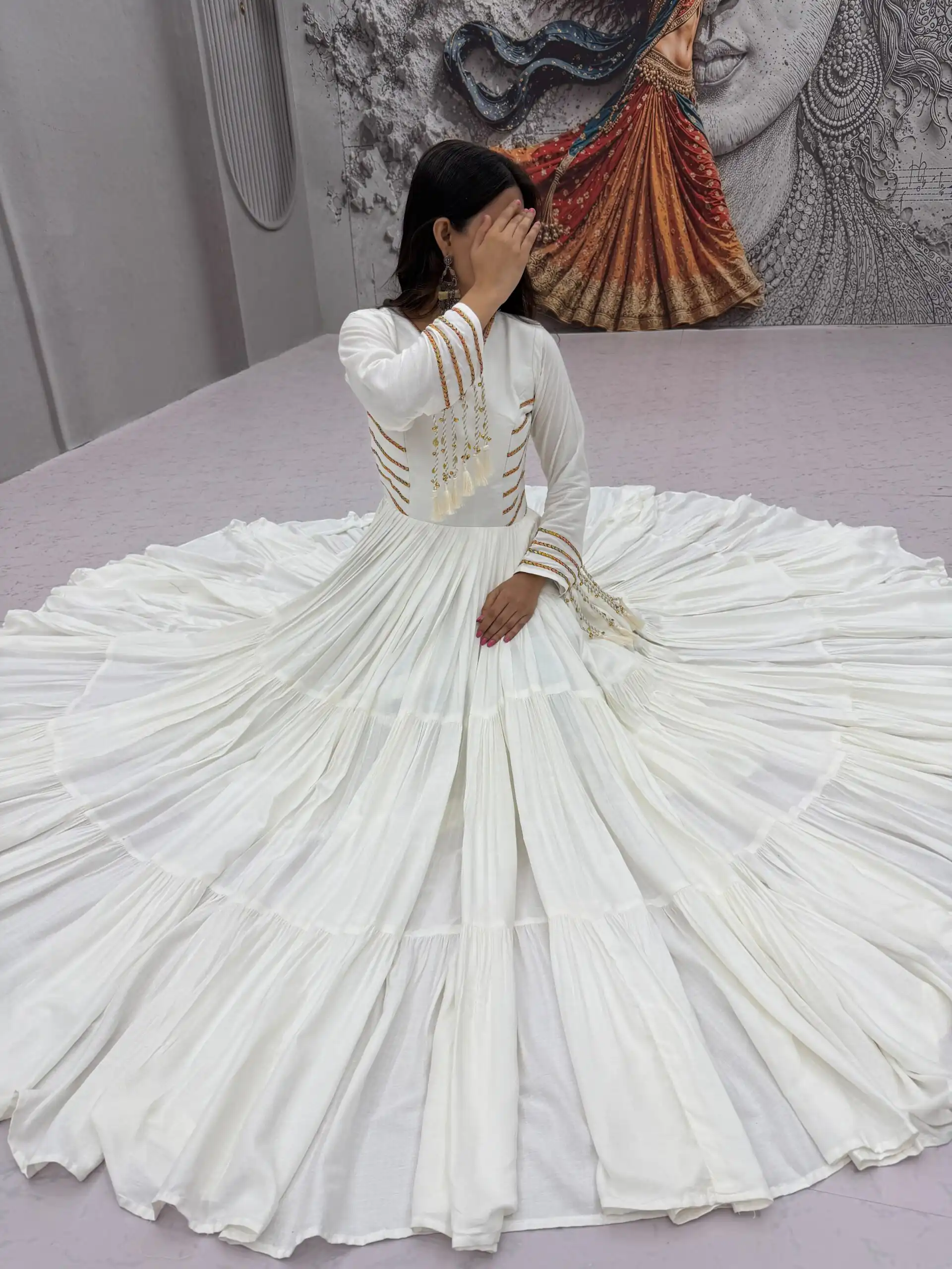 PC 590 White in Color Pure Cotton ace Work Gown . Wedding, Party, Festive, Events Get it for ₹2449. Delivery 4-6 Working Days. Best Online Shop now. | Bollywood Gowns, Creative Gowns, Designer Gowns, Embroidered Gowns, Gowns, Party Wear Gowns