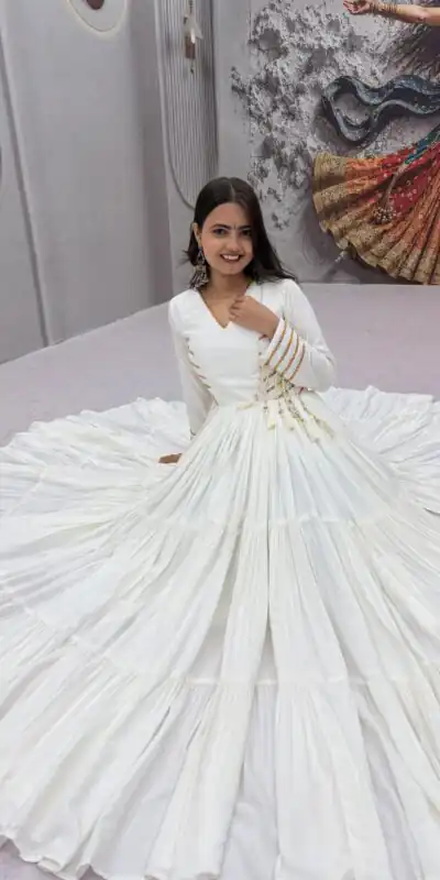 PC 590 White in Color Pure Cotton ace Work Gown . Wedding, Party, Festive, Events Get it for ₹2449. Delivery 4-6 Working Days. Best Online Shop now. | Bollywood Gowns, Creative Gowns, Designer Gowns, Embroidered Gowns, Gowns, Party Wear Gowns