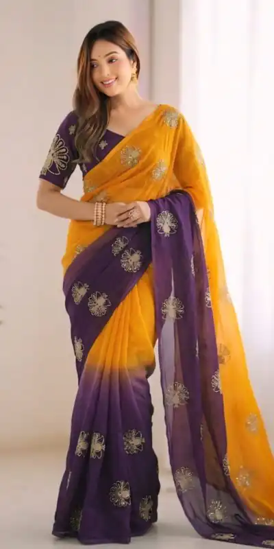 SC 1052 Yellow Fendy Silk Saree Perfect for Wedding, Party, Baby Shower, Pongal, Housewarming – . Available at ₹1799 only. Delivery 4-6 Working Days. | Bollywood Sarees, Creative Sarees, Designer Sarees, Embroidered Sarees, Ethnic Saree, Modern Digital sarees, Party Wear Sarees, Sarees