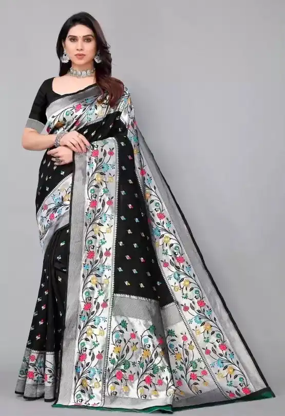 KPR 295 Black Soft Lichi Silk Cloth Saree Perfect for Wedding, Party, Family Gatherings, Sangeet, Ethnic Day – . Festive Deal ₹1449. Delivery 4-6 Workin | Bollywood Sarees, Creative Sarees, Designer Sarees, Embroidered Sarees, Ethnic Saree, Modern Digital sarees, Party Wear Sarees, Sarees