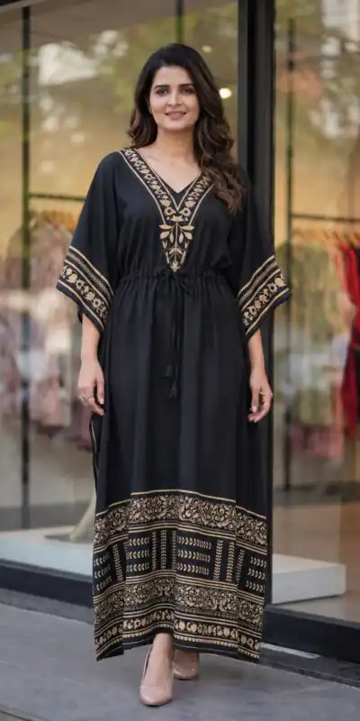 INLI Kaftan vol 7.0 Trendy Black French Crape Prints Kaftan Kurti . Get it for ₹1399. Delivery 4-6 Working Days. Shop now. | Bollywood Kurti, Creative Kurtis, Designer Kurti, Kurti, Party Wear Kurti, Selfie Kurti